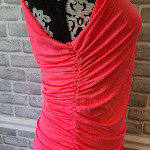 Neon Pink Tank Dress Ruched Barbie Party Costume Cosplay XL NWOT Spandex Blend - Picture 7 of 12